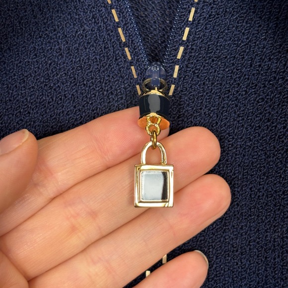 Vintage St. John Collection Knit Jacket Women 16 Navy Blue Gold Studded Zip Up - Picture 7 of 15